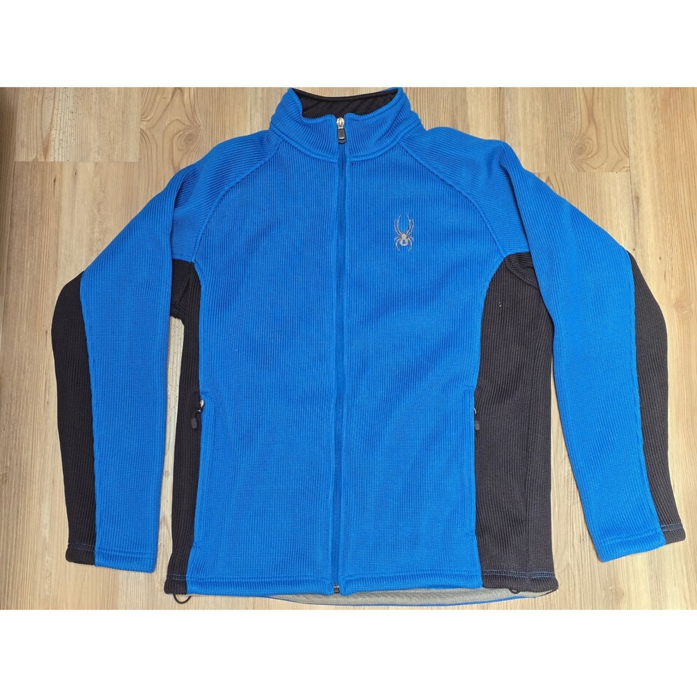 Spyder Mens Full Zip Fleece Lined Ribbed Knit Jacket Blue‎ Black Size L Large
